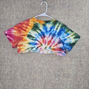 Delta Pro Weight Womens Tie Dye Crop Top Multicolor Cotton Casual Short Sleeve